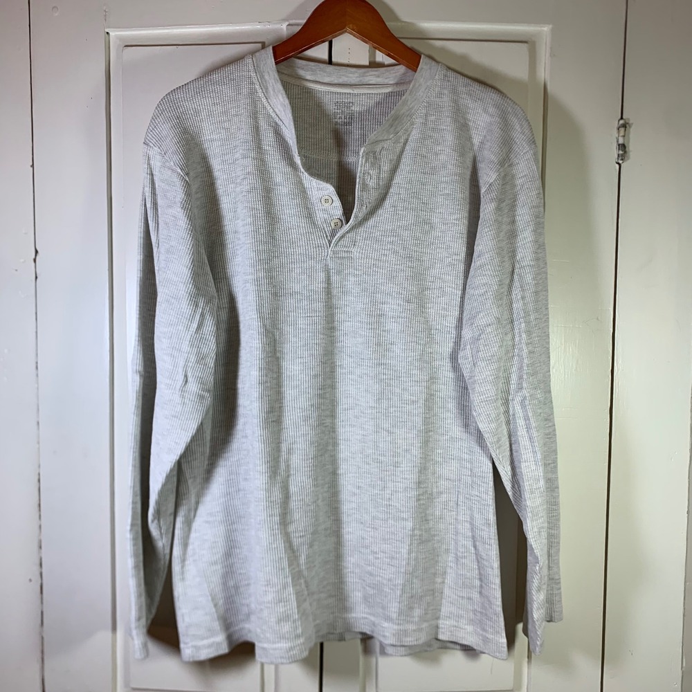 Jockey Mens Heather Gray Waffle Knit Thermal Henley Long Sleeve Shirt Size L‎